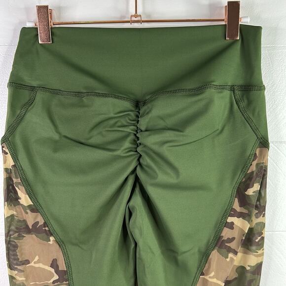 ABS2B Olive Green Camo Mesh Camouflage Butt Enhancer Workout Capris Size Large - Picture 3 of 10